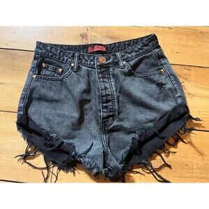 Signature 8 Women's Cut off Black Denim Shorts. Button Fly. Sz. Large.